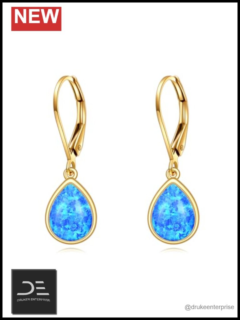 14K Yellow Gold Teardrop Leverback Dangle Earrings Natural Opal Women Fine
